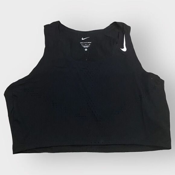 Nike Dri-FIT ADV AeroSwift Black Running Crop Top DM8728-010 Womens size XL New - Picture 2 of 7